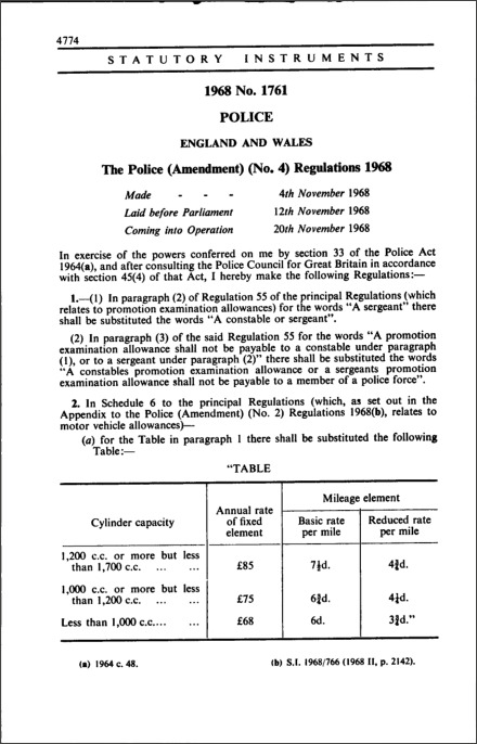 The Police (Amendment) (No. 4) Regulations 1968