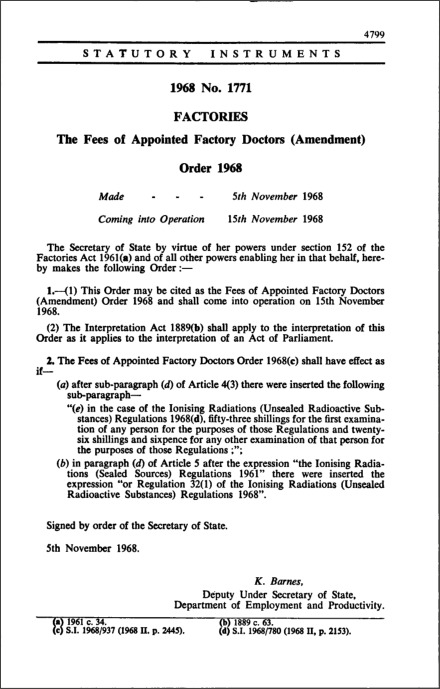 The Fees of Appointed Factory Doctors (Amendment) Order 1968