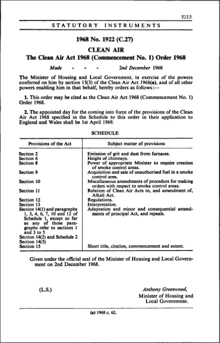 The Clean Air Act 1968 (Commencement No. 1) Order 1968