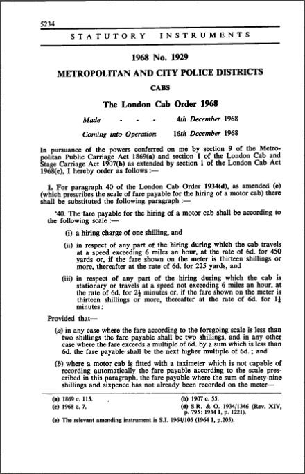 The London Cab Order 1968