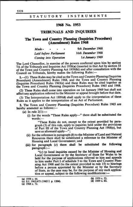 The Town and Country Planning (Inquiries Procedure) (Amendment) Rules 1968