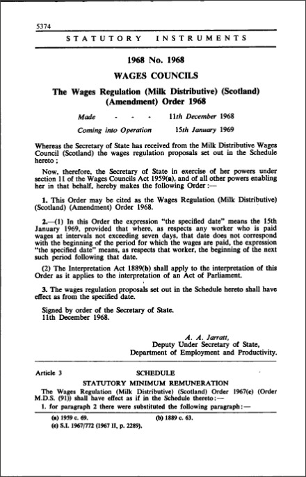 The Wages Regulation (Milk Distributive) (Scotland) (Amendment) Order 1968