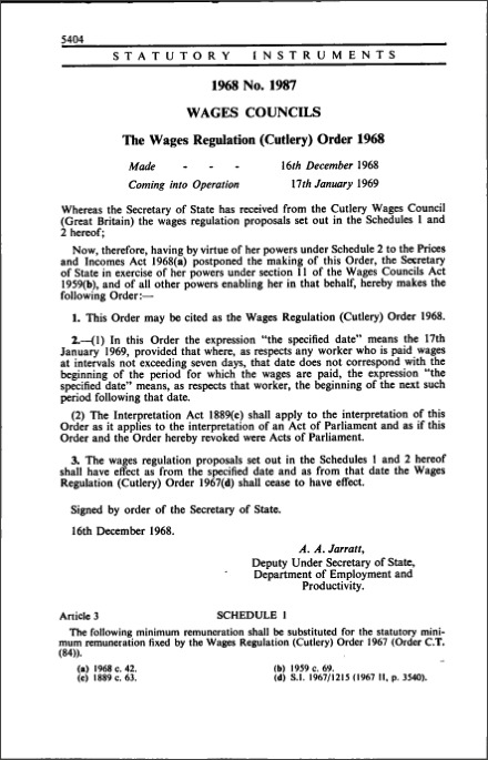 The Wages Regulation (Cutlery) Order 1968