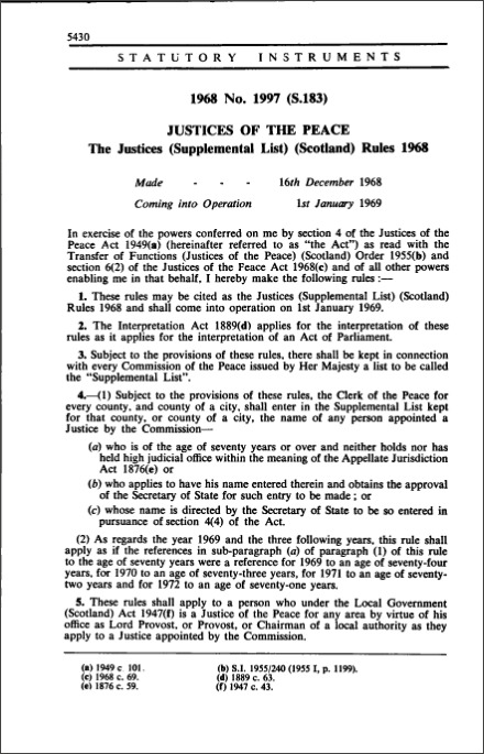The Justices (Supplemental List) (Scotland) Rules 1968