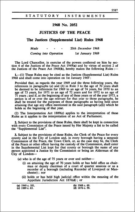 The Justices (Supplemental List) Rules 1968