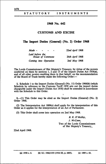 The Import Duties (General) (No. 2) Order 1968