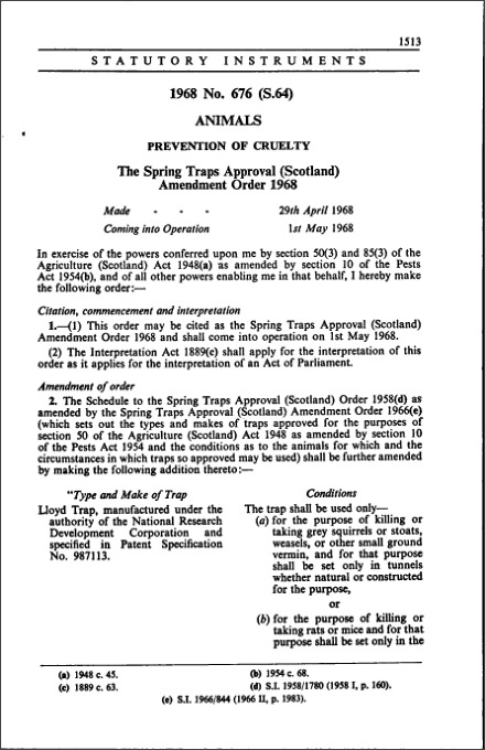 The Spring Traps Approval (Scotland) Amendment Order 1968
