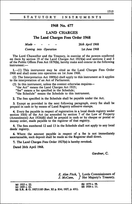 The Land Charges Fees Order 1968