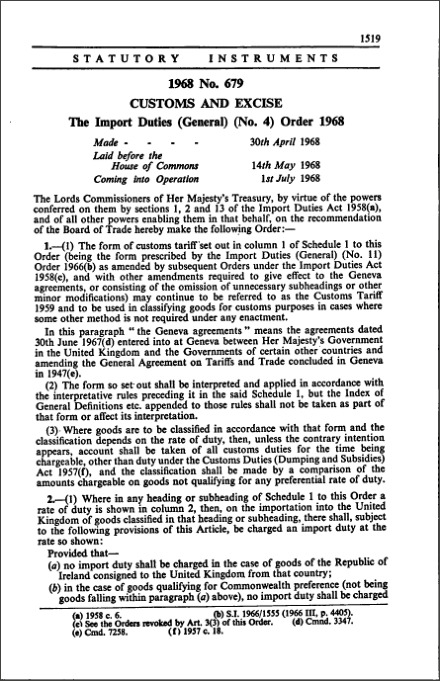 The Import Duties (General) (No. 4) Order 1968