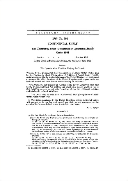 The Continental Shelf (Designation of Additional Areas) Order 1968