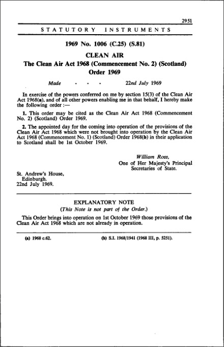 The Clean Air Act 1968 (Commencement No. 2) (Scotland) Order 1969
