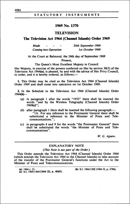 The Television Act 1964 (Channel Islands) Order 1969