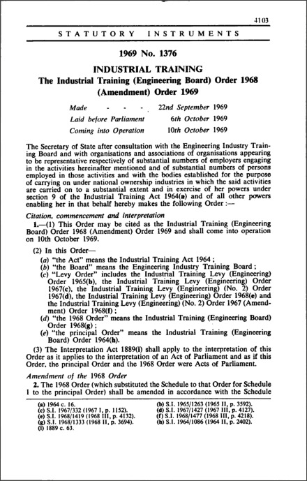 The Industrial Training (Engineering Board) Order 1968 (Amendment) Order 1969