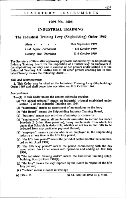 The Industrial Training Levy (Shipbuilding) Order 1969