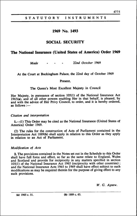 The National Insurance (United States of America) Order 1969