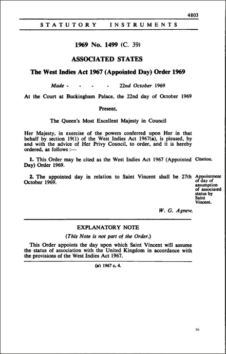 The West Indies Act 1967 (Appointed Day) Order 1969