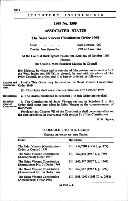 The Saint Vincent Constitution Order 1969