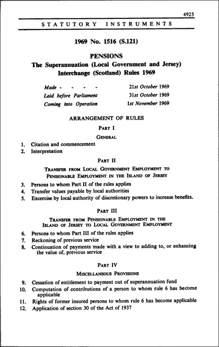 The Superannuation (Local Government and Jersey) Interchange (Scotland) Rules 1969
