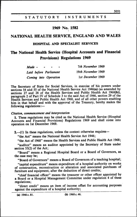 The National Health Service (Hospital Accounts and Financial Provisions) Regulations 1969