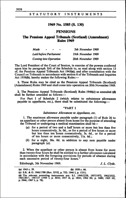 The Pensions Appeal Tribunals (Scotland) (Amendment) Rules 1969
