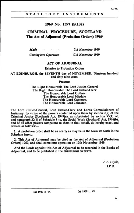Act of Adjournal (Probation Orders) 1969