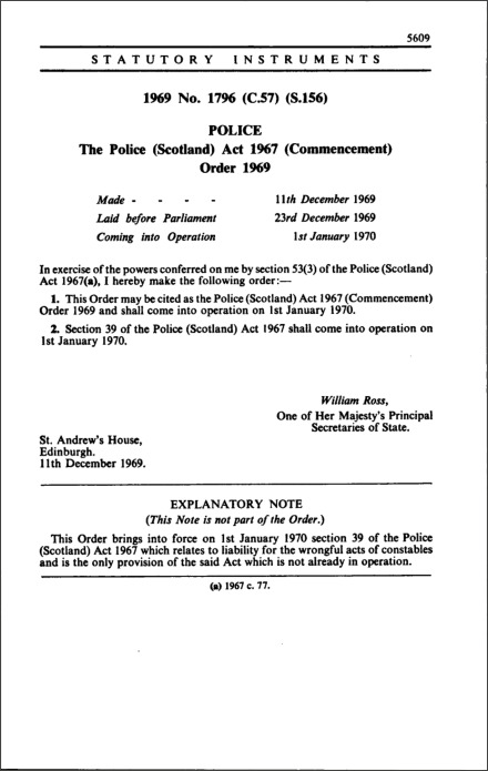 The Police (Scotland) Act 1967 (Commencement) Order 1969