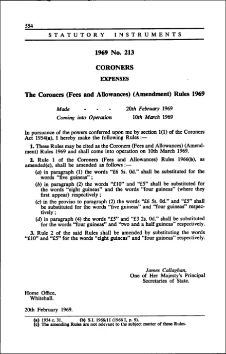 The Coroners (Fees and Allowances) (Amendment) Rules 1969
