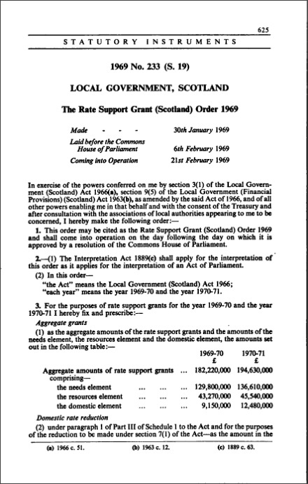 The Rate Support Grant (Scotland) Order 1969
