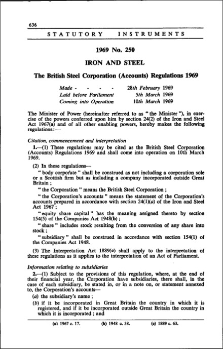 The British Steel Corporation (Accounts) Regulations 1969