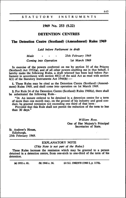 The Detention Centre (Scotland) (Amendment) Rules 1969