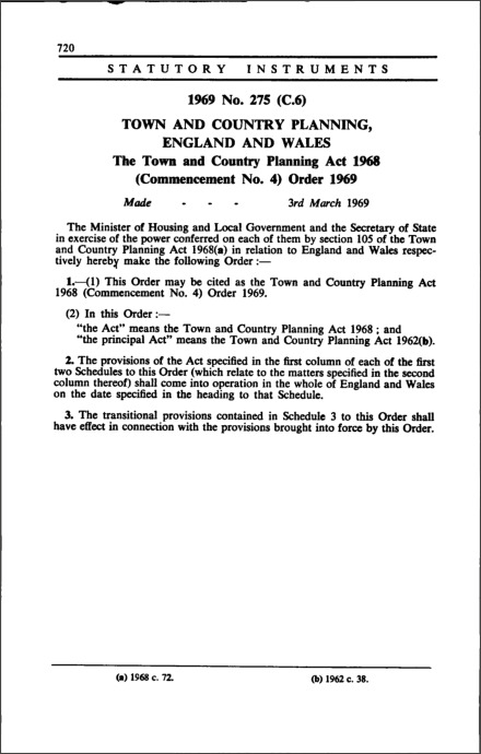 The Town and Country Planning Act 1968 (Commencement No. 4) Order 1969
