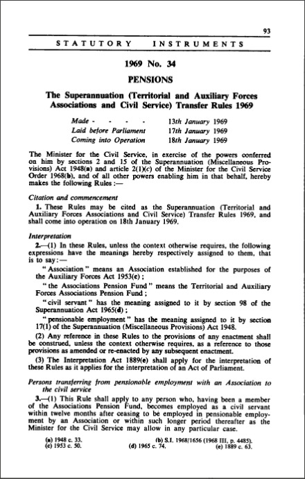 The Superannuation (Territorial and Auxiliary Forces Associations and Civil Service) Transfer Rules 1969