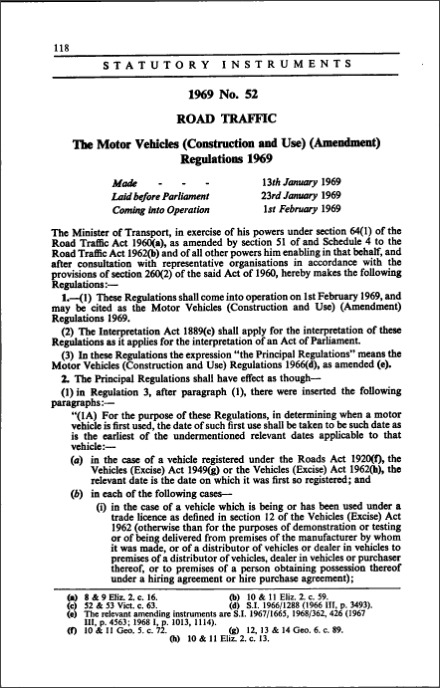 The Motor Vehicles (Construction and Use) (Amendment) Regulations 1969