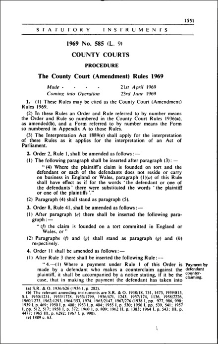 The County Court (Amendment) Rules 1969