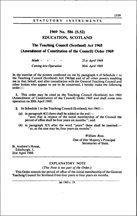 The Teaching Council (Scotland) Act 1965 (Amendment of Constitution of the Council) Order 1969