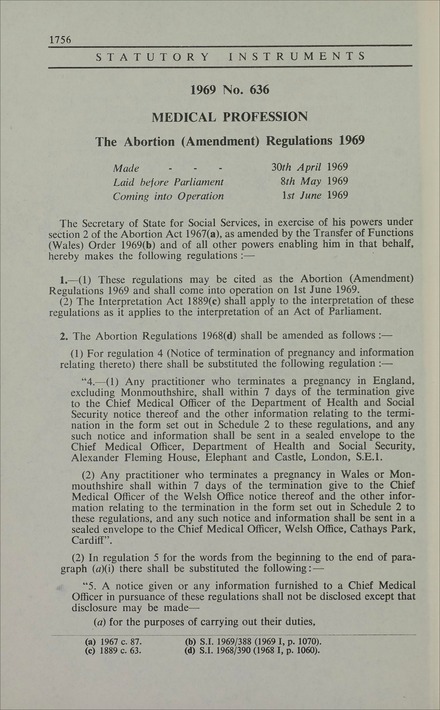 The Abortion (Amendment) Regulations 1969
