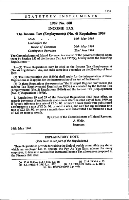 The Income Tax (Employments) (No. 4) Regulations 1969