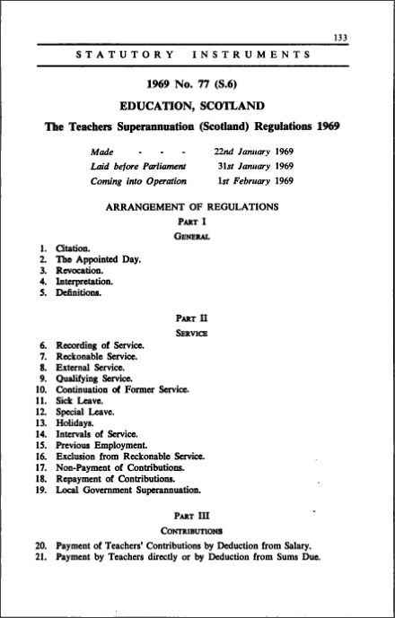 The Teachers Superannuation (Scotland) Regulations 1969
