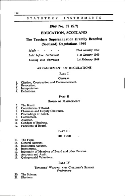 The Teachers Superannuation (Family Benefits) (Scotland) Regulations 1969
