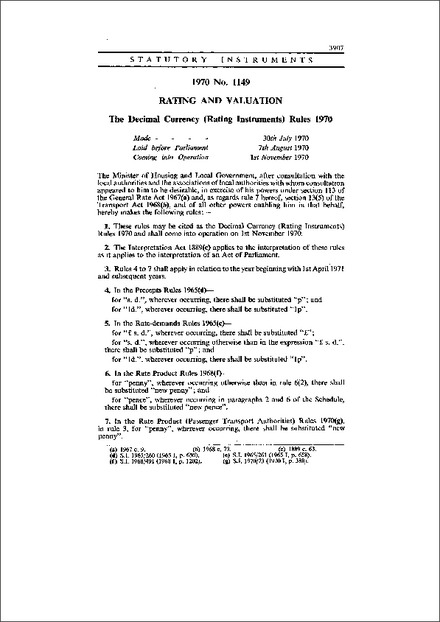 The Decimal Currency (Rating Instruments) Rules 1970