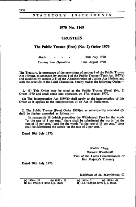 The Public Trustee (Fees) (No. 2) Order 1970