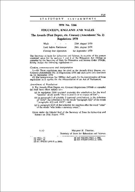 The Awards (First Degree, etc. Courses) (Amendment No. 2) Regulations 1970
