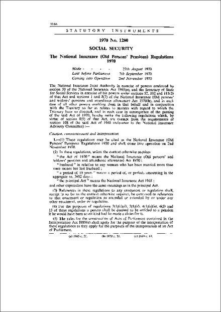 The National Insurance (Old Persons' Pensions) Regulations 1970