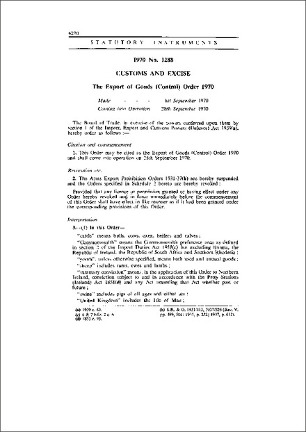 The Export of Goods (Control) Order 1970