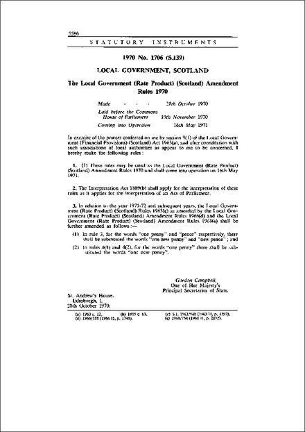 The Local Government (Rate Product) (Scotland) Amendment Rules 1970