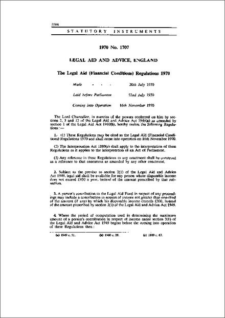 The Legal Aid (Financial Conditions) Regulations 1970