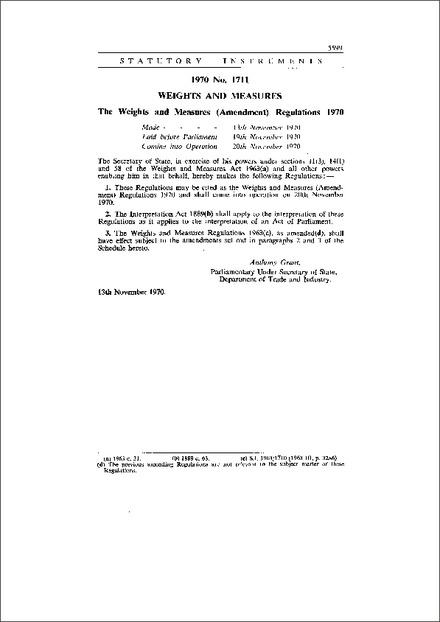 The Weights and Measures (Amendment) Regulations 1970