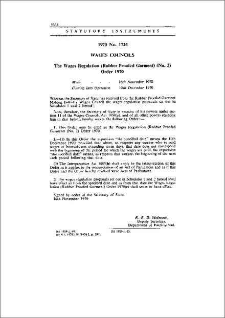 The Wages Regulation (Rubber Proofed Garment) (No. 2) Order 1970