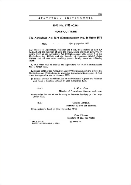 The Agriculture Act 1970 (Commencement No. 4) Order 1970
