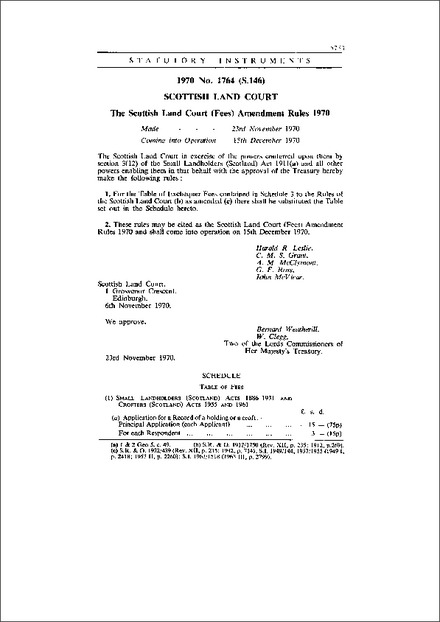 The Scottish Land Court (Fees) Amendment Rules 1970
